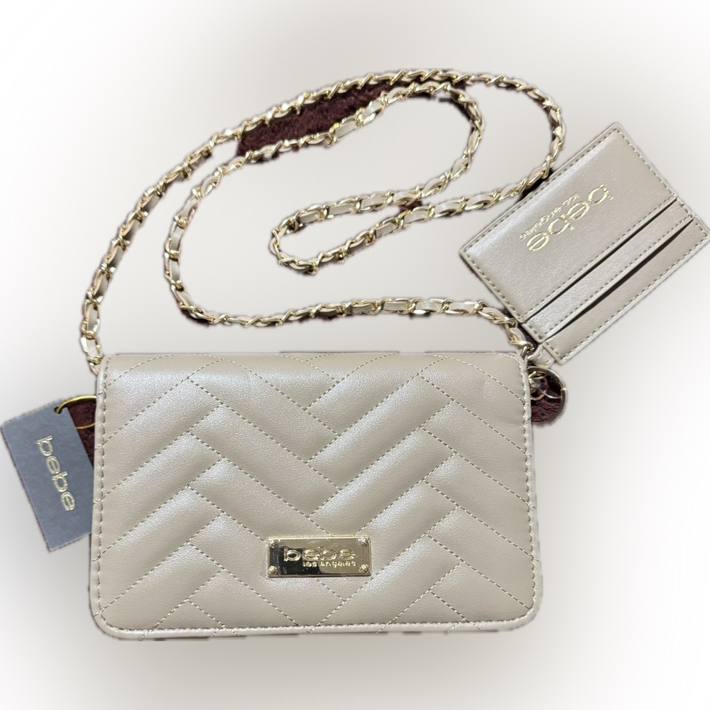 BEBE QUILTED CROSSBODY WALLET | Taupe Chain Strap | NWT | Mini Bag Y2K Chic